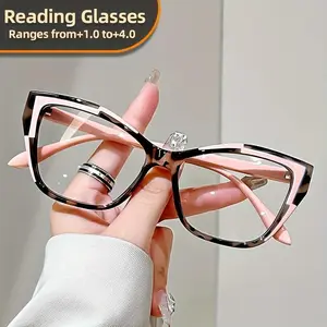 Elegant cat eye reading glasses for women-fashionable color block design, anti-blue light, + 1.0 to + 4.0 strength
