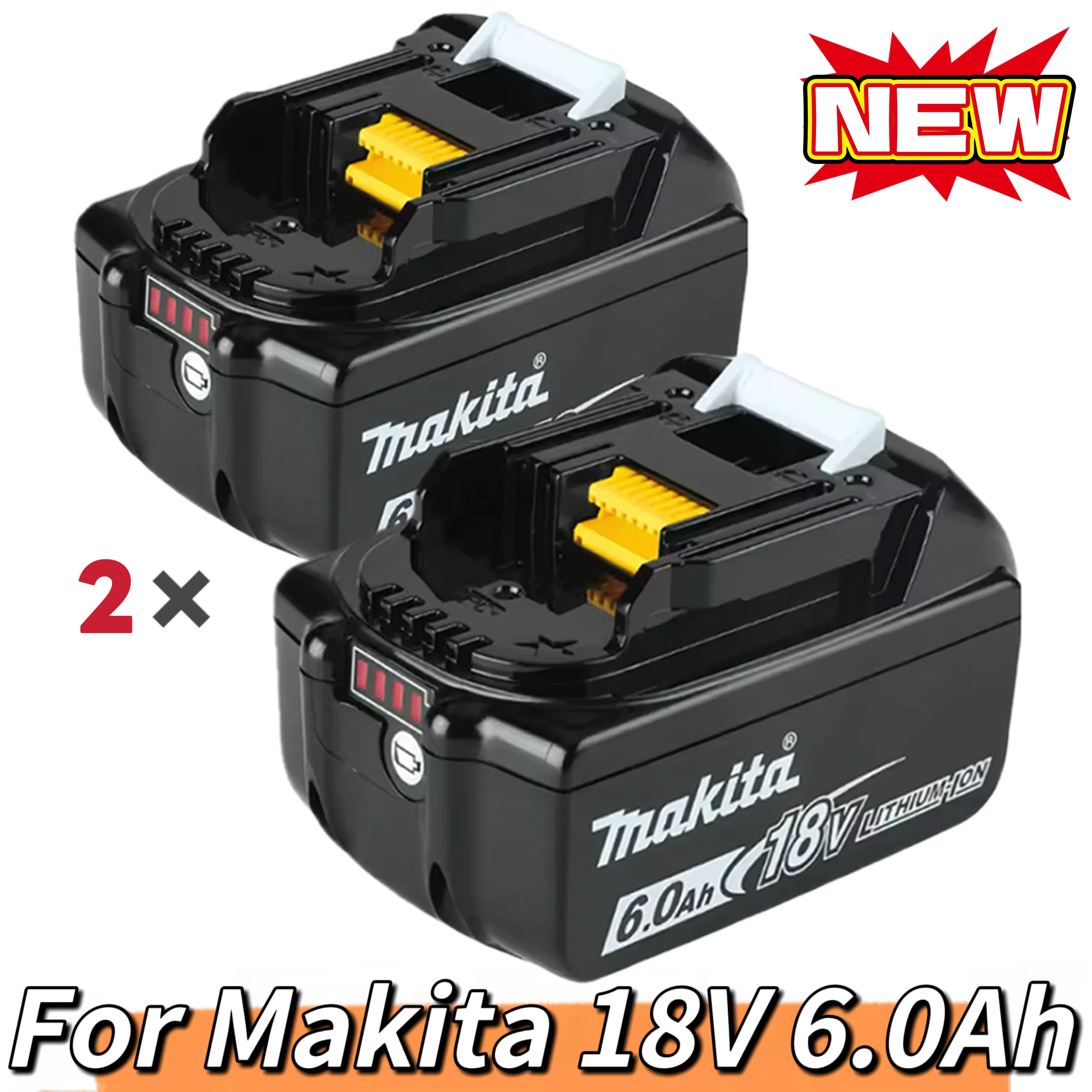 Upgraded 2-Pack 18V 6.0Ah (6000mAh) Lithium Replacement Batteries for Makita Power Tools, High Capacity Cordless Tool Accessories, Compatible with BL1860, BL1860B, BL1850 Lithium Units