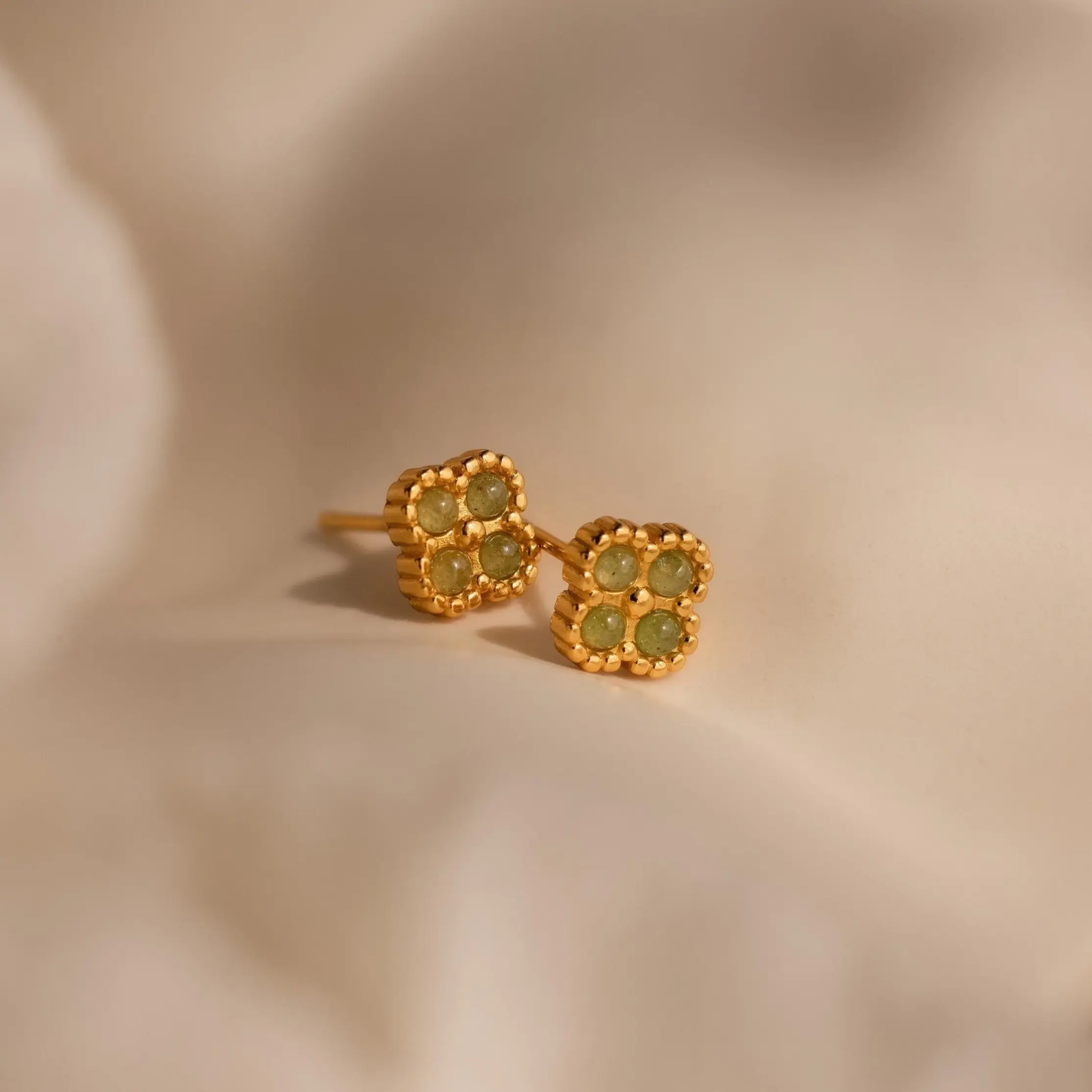 Jade Clover Studs by Caitlyn Minimalist - Dainty Floral Green Gemstone Stud Earrings for Women - Minimalist Crystal Jewelry - Gift for Her