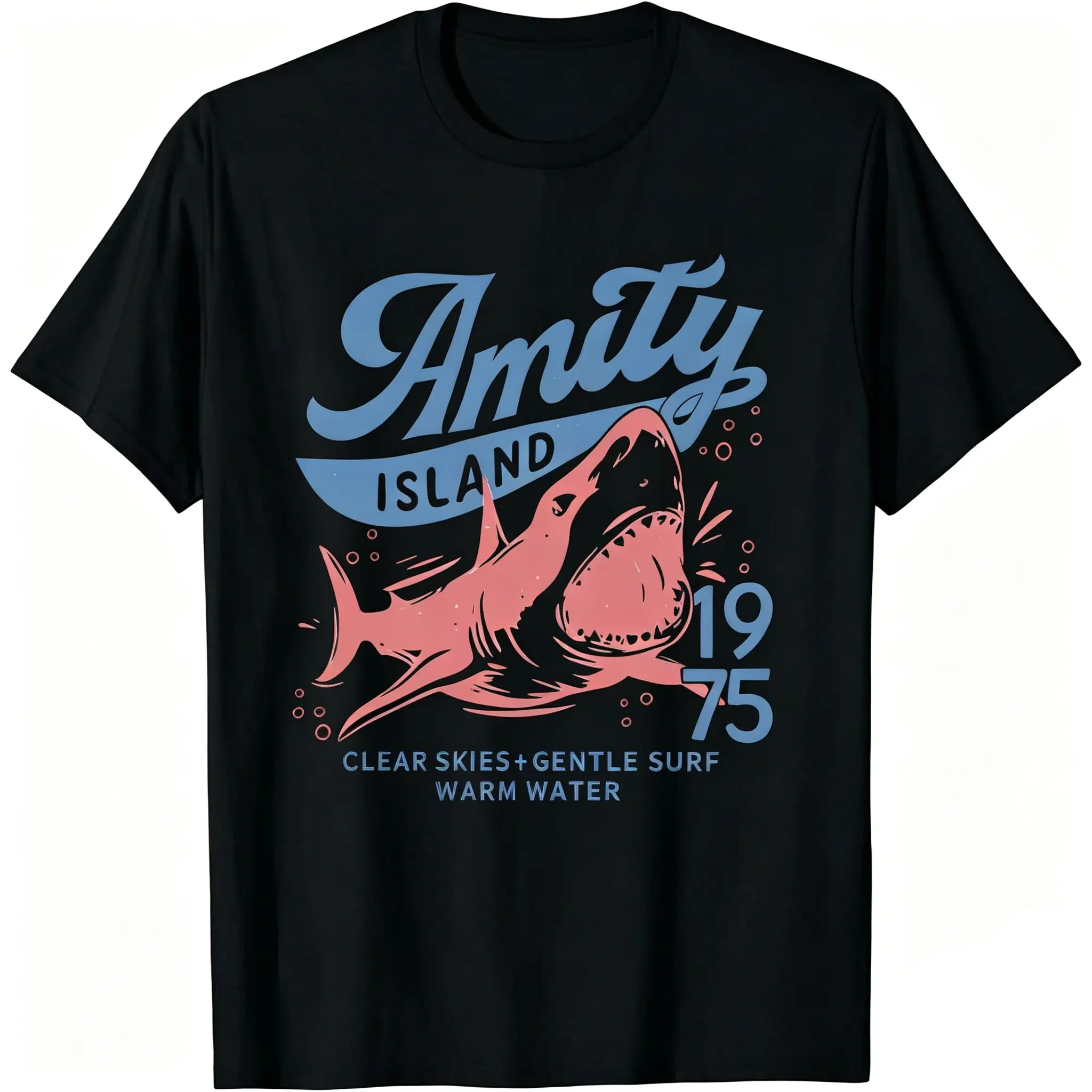 Unisex Graphic T-Shirt, Jaws Amity Island 1975 Vintage Movie Design, Soft Basic Crew Neck Top for Film Buffs, Menswear, Cargo