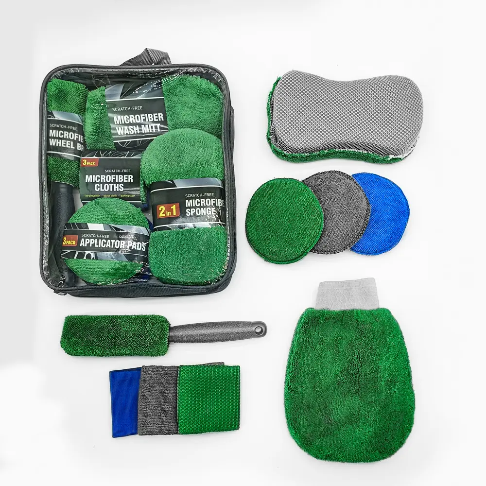 9-Piece Car Cleaning Kit, Microfiber Home Care Cleaning Set with Wash Mitt, Sponge, Towels, Applicator Pads, Wheel Brush for Car Interior & Exterior Detailing