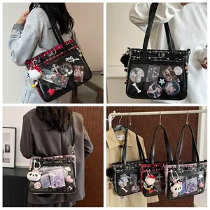 Y2K Cartoon Anime Itabag Large Capacity Lattice JK Crossbody Bag Japanese Idol Merchandise Storage Transparent Shoulder Bag
