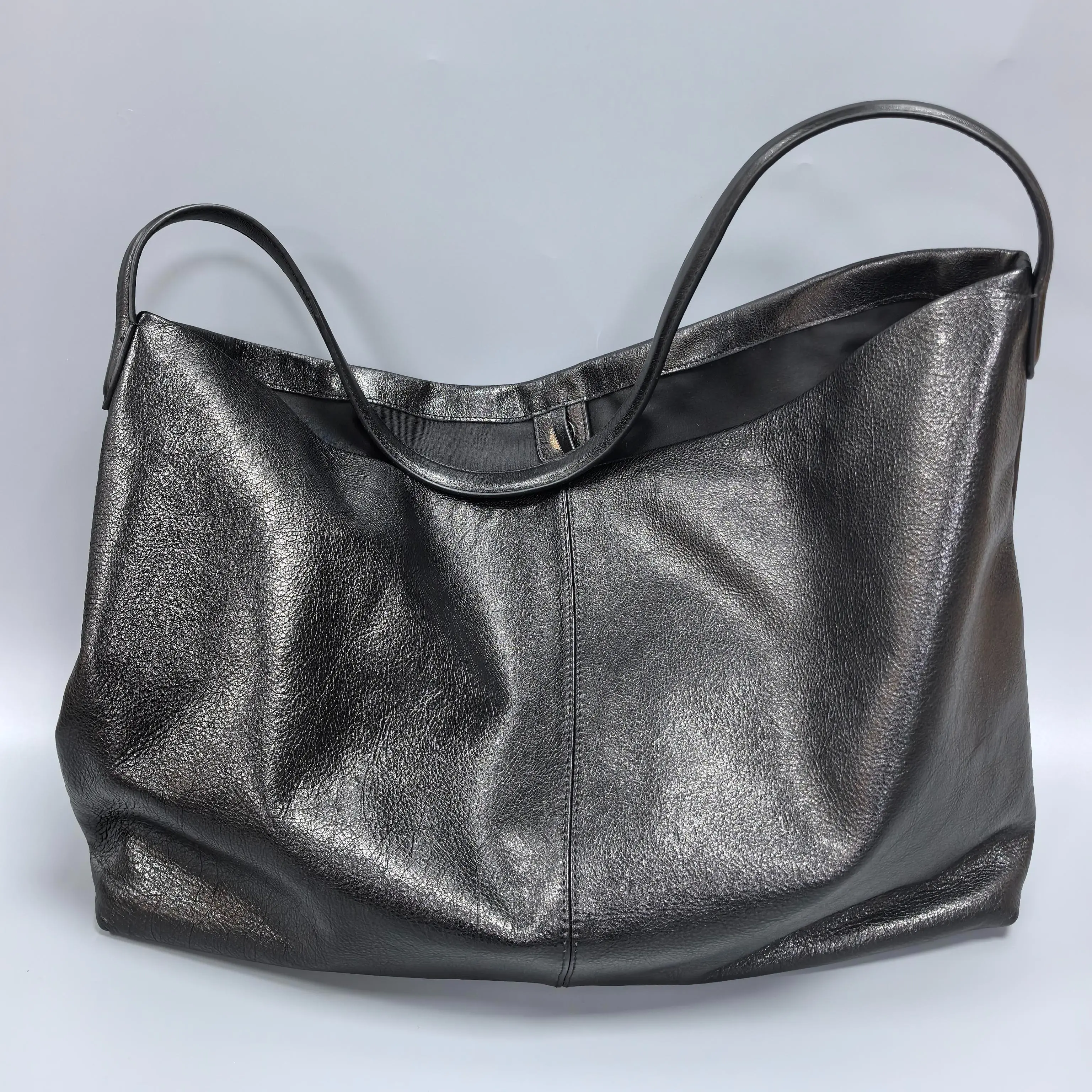 [Summer Picks] Kystra Women's Whole Hide Leather Tote Bag - Single Hide Construction, Exterior Flocked Leather Pocket, Raw Cotton Lining