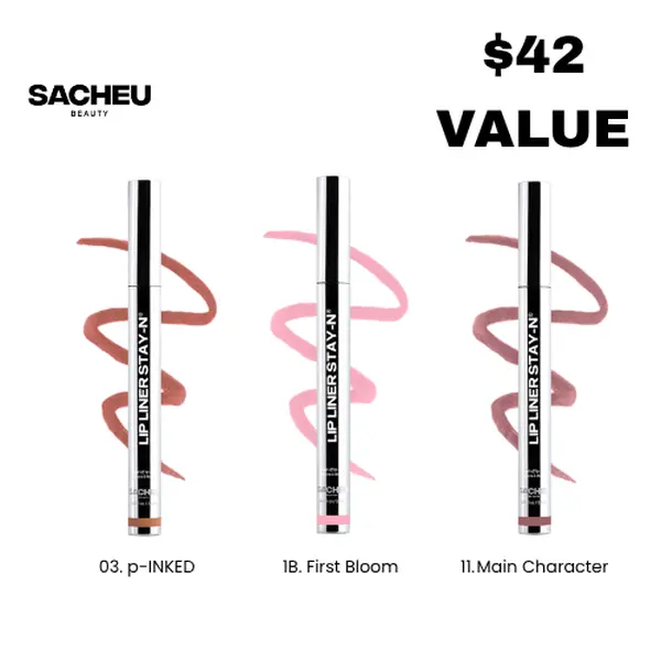 sacheu Lip STAY-N Trio - Peel-Off Lip Stain 3-Pack - All-Day Wear Transfer-Proof Lip Stain - Infused with Hyaluronic Acid & Vitamin E for All Skin Types - Vegan & Cruelty-Free