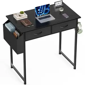 32/48 Inch Desk with 2 Drawers Bedroom Kids Student Vanity Home Office Computer PC Table with Fabric Storage Bag, Study Writing Wood Deskboard for Small Spaces