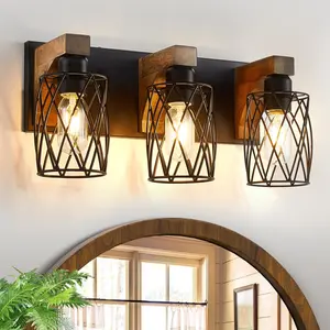 Farmhouse Bathroom Vanity Light, 3-Light  Bathroom Light Fixtures Over Mirror, Black Industrial Vanity Lights with Metal Shade, Rustic Bathroom Lighting for Bedroom Living Room Hallway