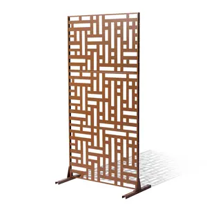 【DealsForYouDays】VEVOR Metal Privacy Screen,  , 47" W x 76" H, Outdoor Privacy Screens 3-Panel, Freestanding Outdoor Divider with Stand, Decorative Garden Steel Privacy Fence for Balcony Patio Indoor Room Hot Tub Brown