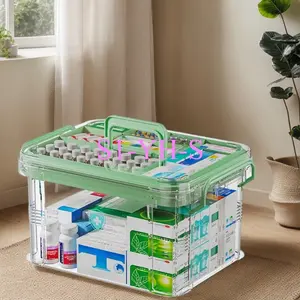 1-Pa Large Capacity Medical Supply Organizer Box with Sturdy Handle and Secure Lid, Clear Transparent Plastic Storage Container for Home and Office, Durable Light Design for Easy Viewing and Space Saving, Medical Storage Bin