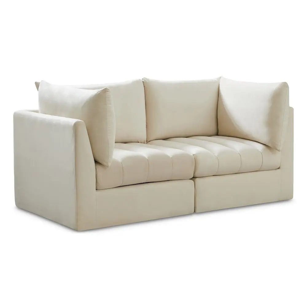 Jacob Cream Velvet Modular Sofa - Deep Tufting, Latched Design, Indoor Living Space Furniture for Contemporary Home Decor