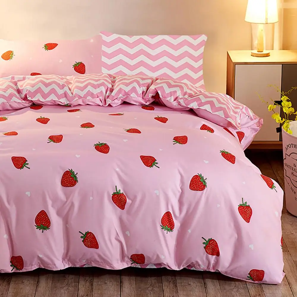 Strawberry Pattern Duvet Cover Set, 2/3 Counts/set Including 1 Duvet Cover & 1/2 Pillowcase without Filler, Soft Comfortable Bedding Set for Home Bedr