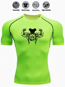 Men's Quick-Dry Moisture-Wicking Compression Shirt, High Stretch Breathable Fabric, Geometric Pattern, Suitable for Gym Running Cycling Swimming Yoga