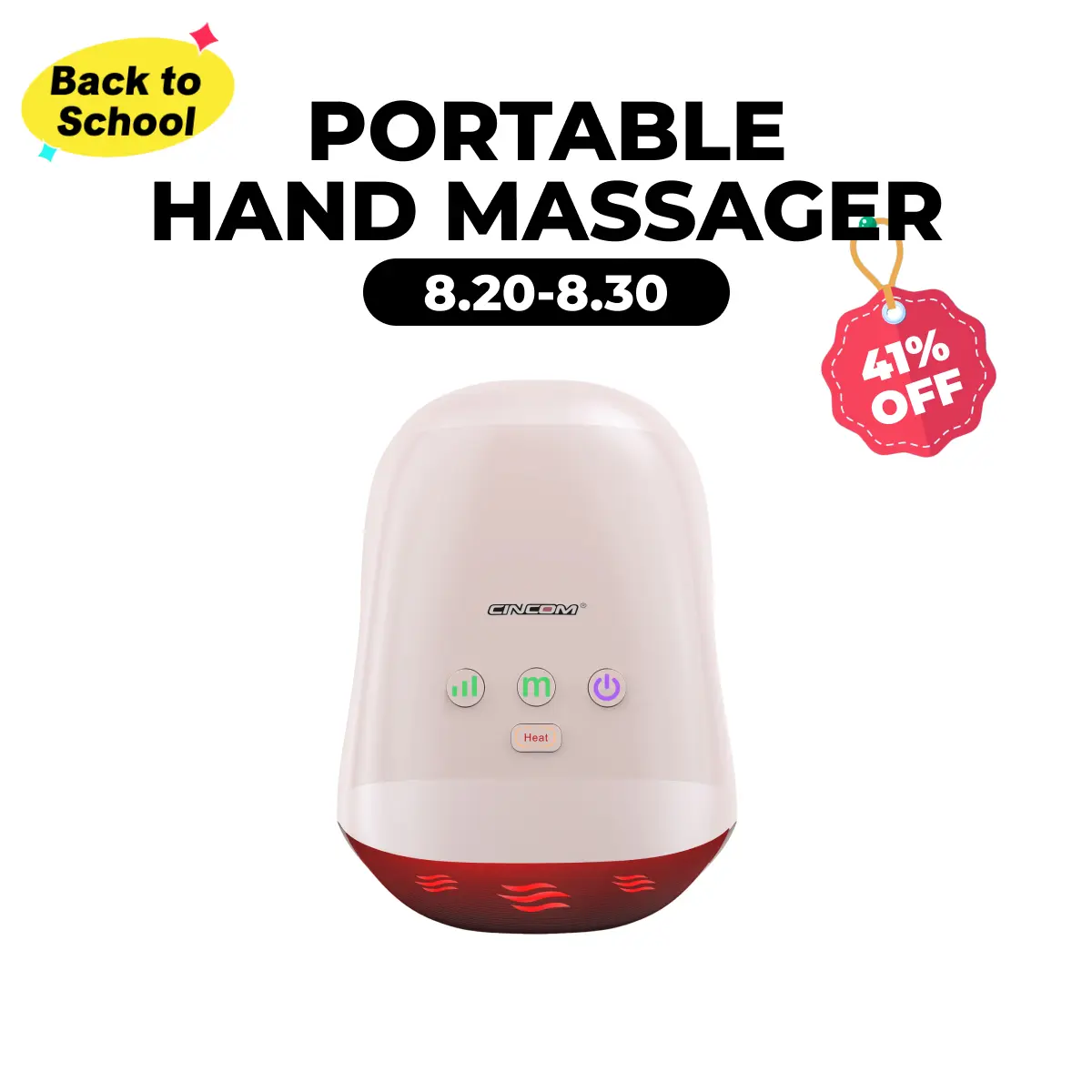 CINCOM Pink Portable Hand Massager - USB Rechargeable Massager, Cordless Palm-Graspable Hand-Based Massage Device, Comfort Heat, Gentle Massage, Adjustable Settings, Auto-Off, for Daily Relaxation, Ideal Gift, Usb Rechargeable Massagers, Abs