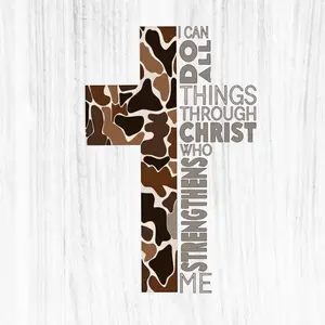 Camo Christian Cross Sticker – “I Can Do All Things Through Christ” Faith Decal for Trucks & Outdoorsmen