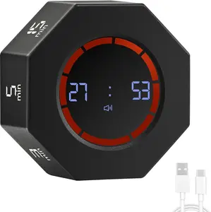 Pomodoro Timer Rechargeable Digital Timer with 8-Angle Auto-Rotating Screen Gravity Sensor Smart Timer for Study Work Kitchen Cooking ABS Material Space Gray