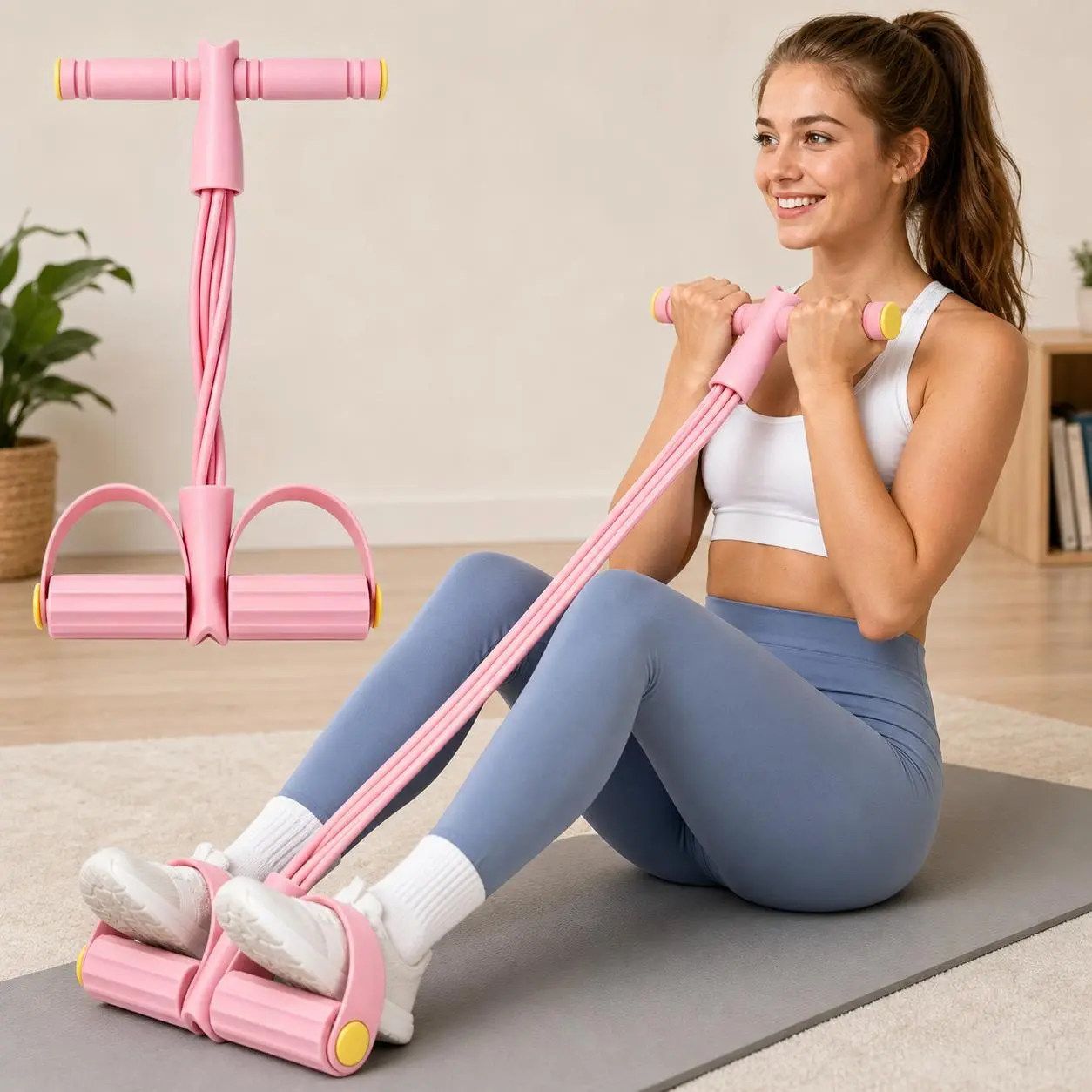 Pedal Resistance Band and Elastic Pull Rope - Non-Slip Rubber Pedals & Foam Grip Portable Core Tone Exerciser, Upgraded Snap-Resistant Home Gym Equipment for Pilates, Yoga, and Full-Body Fitness Workout abdominal training
