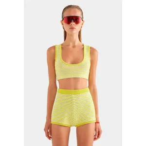 Striped Cotton Knit Bralette - Chartreuse/Off White Stripe