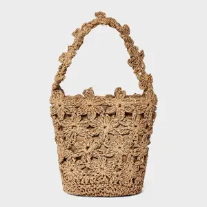 Straw Mini Floral Bucket Bag - A New Day Beige