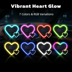 New Car LED Ambient Lighting - seven Colors eight Modes RGB Solar Powered&USB Charging Two Heart-Shaped Neon Light for Window Car Interior Light Decoration IP65 Waterproof