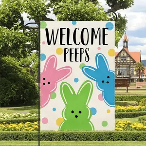 Easter Bunny Garden Flag - Double-Sided Polyester Welcome Peeps Yard Flag - Multipurpose, Washable, Fade-Resistant Outdoor Decor without Flagpole