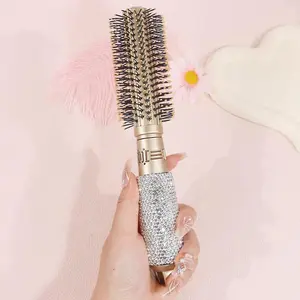 Anti-static Hair Brush, 1 Count Rhinestone Decor Handle Hair Care Air Cushion Comb, Scalp Massaging Round Brush, Suitable for All Hair Types, Anti Static Hairbrush