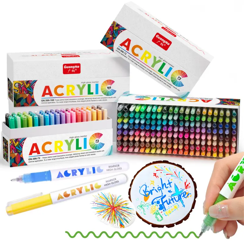 Acrylic Paint Markers, Acrylic Ballpoint Pens Bullet Tip 1.0 mm, High Gloss Gel Pens, Non-Bleed Ink, Odorless, Quick-Drying, Smoothly for Detail Work, Writing, Doodling, Note taking, Art Supplies