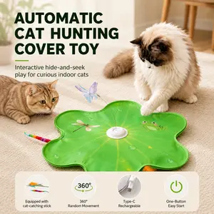 Bionic Hunting Cat Toy, Automatic Rotating Teaser with Smart Sound & 3 Interactive Wands, Electric Pet Toy to Keep Cats Entertained