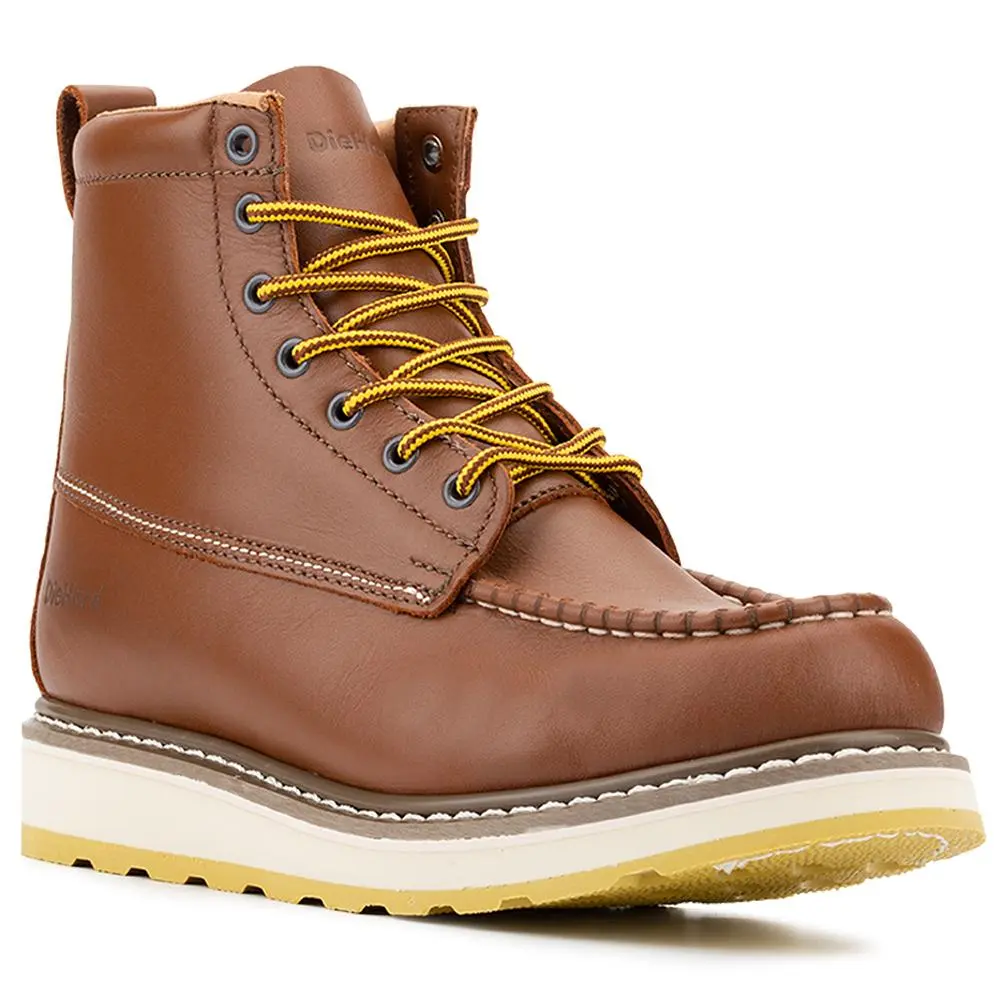 DieHard Men's 6" Soft Toe Work Boots, Full Grain Leather Work Boots, Slip Resistant, Breathable, Lightweight, Durable Rubber Outsole, Comfortable Boots for Construction, Warehouse & Industrial Work, Model 84994