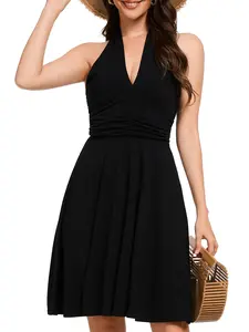 Women's Sexy Sundress Halter V Neck Tie Back Sleeveless Ruffle Mini Short Summer Beach Dresses Casual Wear Womenswear wendy ortiz pool party outfit milkmaid dresses summer outfits sundress waisttrainers