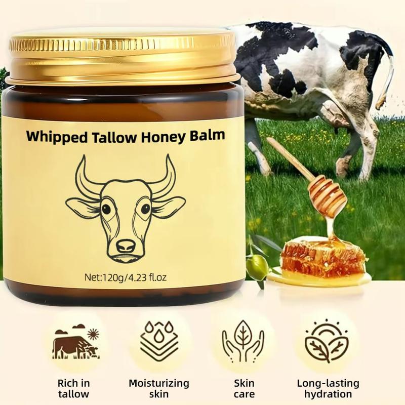 【Buy 120G/4.23oz Get 240G Free】Whipped Tallow Honey Balm Organic Grass 4.23oz/120G Fed Beef Tallow for Skin Natural Hydrating Moisturizer with Honey Balm Deep Nourishment for Face & Body Cream120G/240G/360G