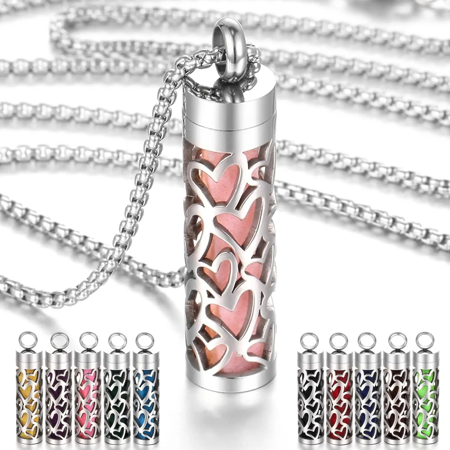 JEAN SMILE Essential Oil Necklace for Women, Aromatherapy Pendant 316L Stainless Steel Diffuser Necklace, Essential Oil Jewelry Gift for Men Women, Christmas, Birthday XN046-13 JEAN SMILE