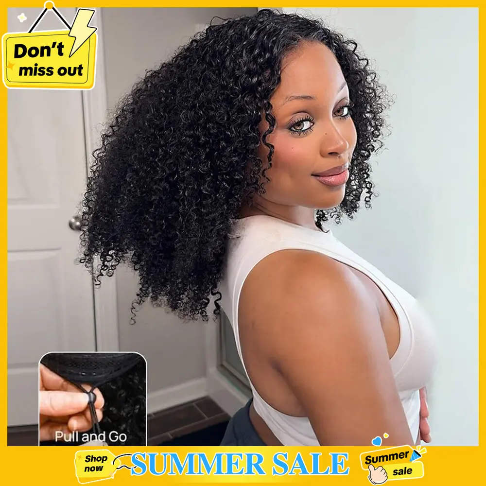 [New in] STERLY 200% Density Afro Kinky Curly Wig 7x6 Glueless Human Hair Wig Pre-bleached Swiss HD Lace Front Wig Human Hair Pre plucked Wig Kinky Curly Wig Beginner Friendly Wig Wear Go Wig with Drawstring #tiktokshopsummersale
