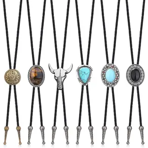 LOLIAS Bolo Tie,Handmade Vintage Bolo Ties for Men Western Cowboy Leather Necktie with Natural Tiger Eye Stone Costume Accessories for Men Women 6Pcs