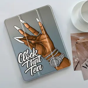 "Clock That Tea" Design Three-Tier Stand iPad Case,Transparent Acrylic Hard Back,Pencil Slot & Charger Port,Fits iPad 7.9/8.3/10.2/10.5/10.9/11/12.9 13 inch,Shock-resistant Full Cover Protective Case Suitable for Offices Schools Homes, Tablet Accessories