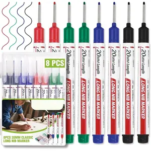 8 count Long Nib Marker, Long  Deep Hole Marker Pens,  Construction Markers Marking Tool, Multi-Purpose Deep  Pen Makes For Metal, Carpenter, Woodworking, 20mm 4 Colors