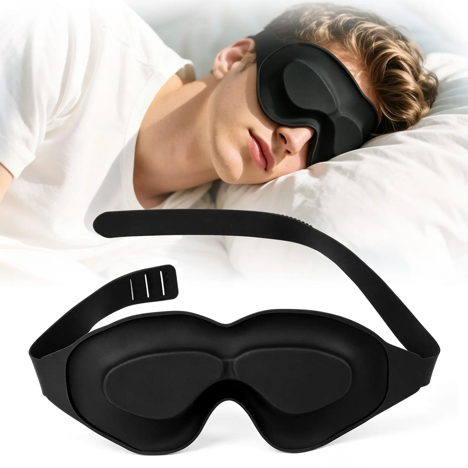 Silicone Sleep Mask — Unisex Eye Mask Designed for Side Sleepers — Light-Blocking Travel & Nighttime Mask with Adjustable Strap — Soft Silicone Material — Sleeping Eyemask