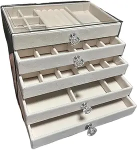 Multi-compartment Jewelry Storage Box,1Count Elegant Jewelry organizer with clearLid, Hard Plastic Jewelry Box for NecklacesRings and Earrings, Storage Unit, Vewellery Box,Home Jewelry organizer Drawer Decorative Faux