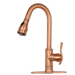 Copper Pull Out Kitchen Faucet, Single Level Solid Brass Kitchen Sink Faucets with Pull Down Sprayer