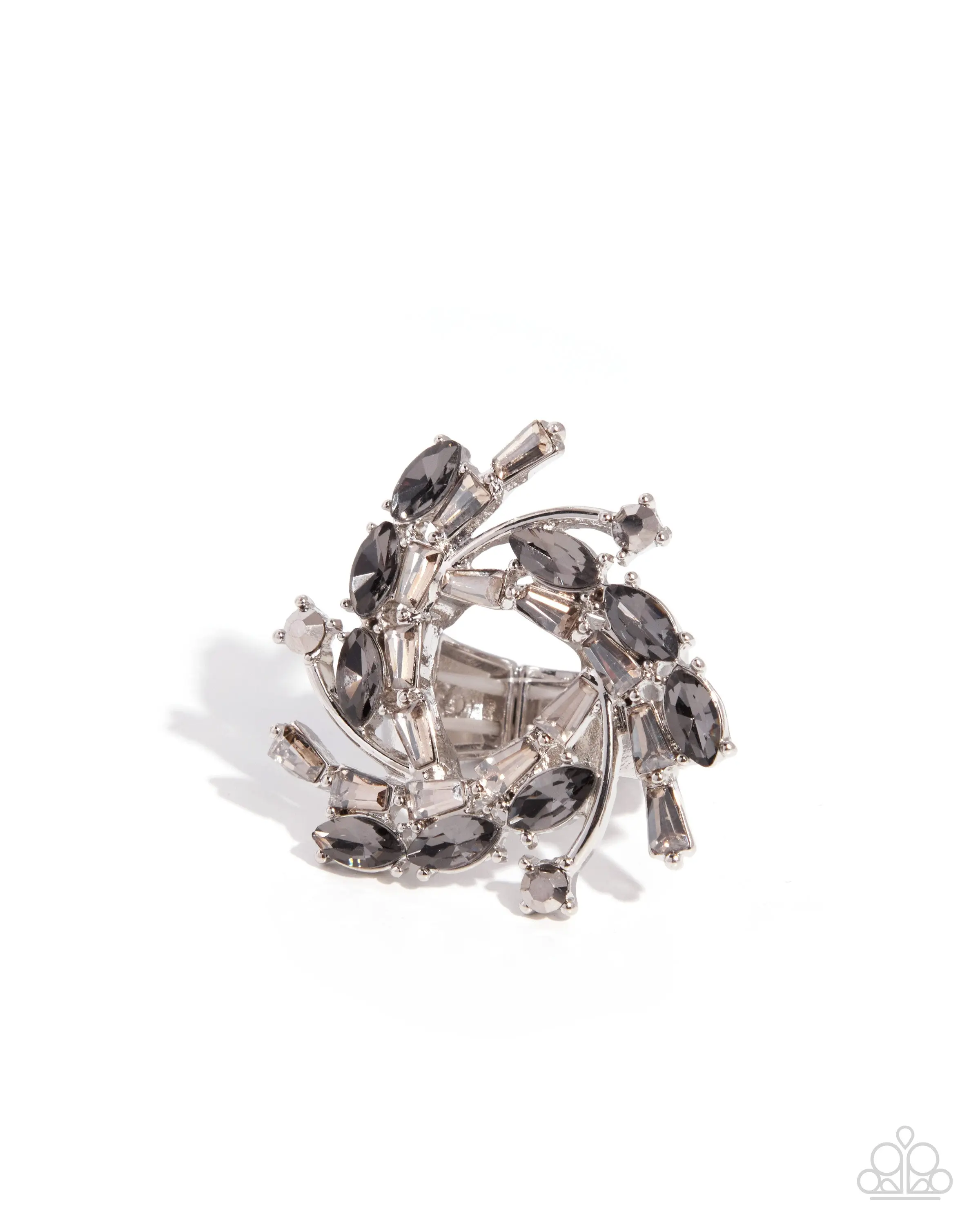 Wistful Wreath - Silver Smoky Rhinestone Ring - Paparazzi