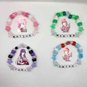 Doki Doki Literature Club Beaded Kandi Bracelets - Monika, Yuri, Sayori, Natsuki - Y2K Anime