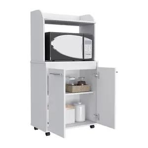 Rockford Kitchen Cart with Open Shelf Double Door Cabinet Two Interior Shelves Caster Wheels for Easy Mobility 14.19L x 24.84W x 49.23H