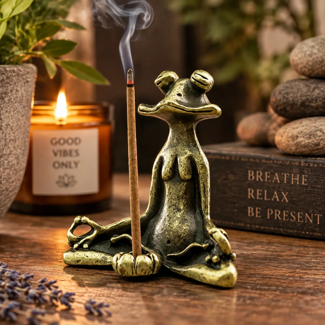 Metal Yoga Frog Incense Stick Holder, Vintage Mini Meditation Frog Figurine, Hand‑made Solid Brass Zen Decor, Small Incense Burner For Yoga Altar, Bedroom, Meditation Corner And Spiritual Tabletop Decor