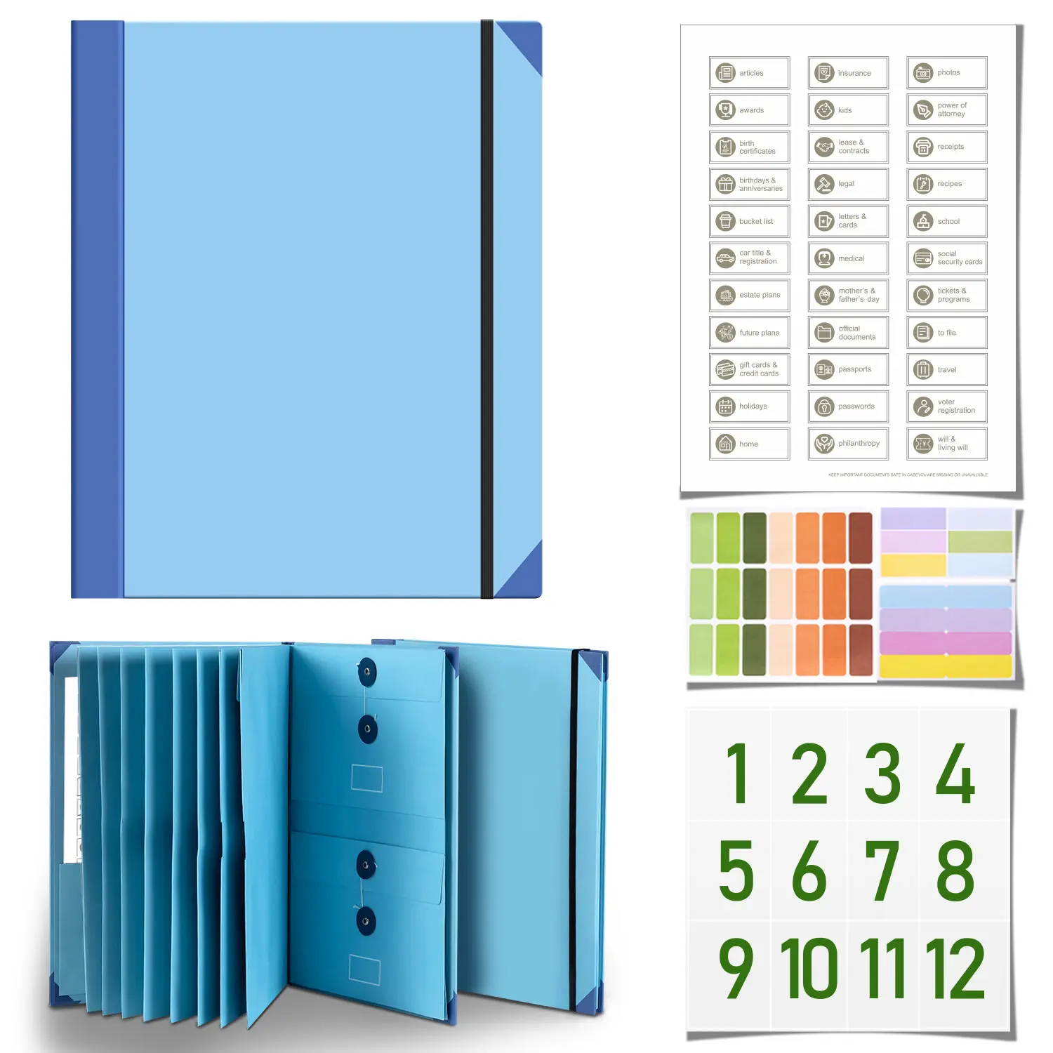 Document Organizer, Folio Folders with Pockets for Important Papers, Emergency Binder, Birth Certificates, Social Security Cards, Passports, Photos, and Letters