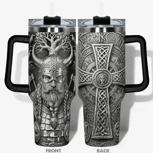 40oz Viking Warrior Insulated Tumbler Tumbler with Handle and Straw - Double Wall Vacuum Insulated Travel Mug, Trendy Collector Drinkware