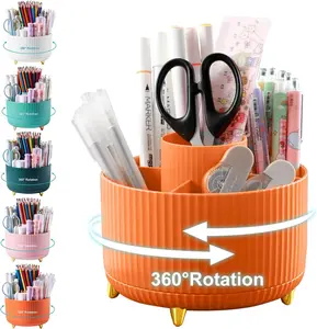 Cayxenful Pencil Holder For Desk,5 Slots 360°Degree Rotating Desk Organizers And Accessories,Desktop Storage Stationery Supplies Organizer, Cute Pencil Cup Pot For Office, School, Home