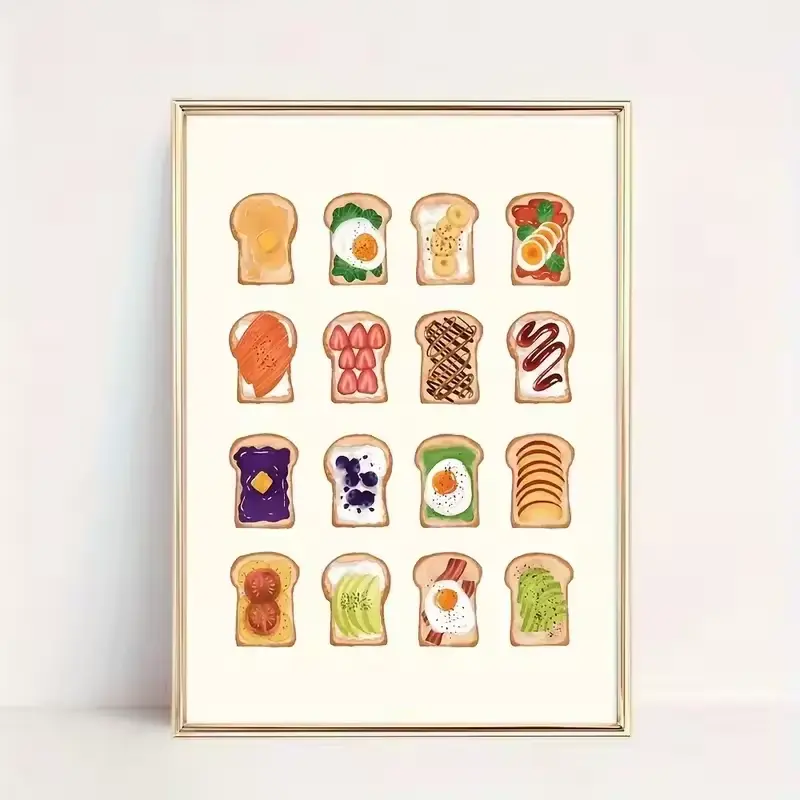Bread & Sandwich Wall Art Print, Modern Kitchen Food Poster, Minimalist Bakery Decor, Cute Toast Illustration, Dining Room Wall Decor, Unframed Print