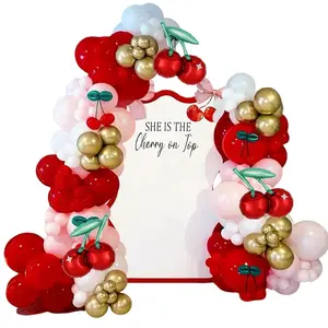 160PCS Cherry Balloon Arch Kit Gold, Pink, Red & White with Cherry Balloons for Party Decor