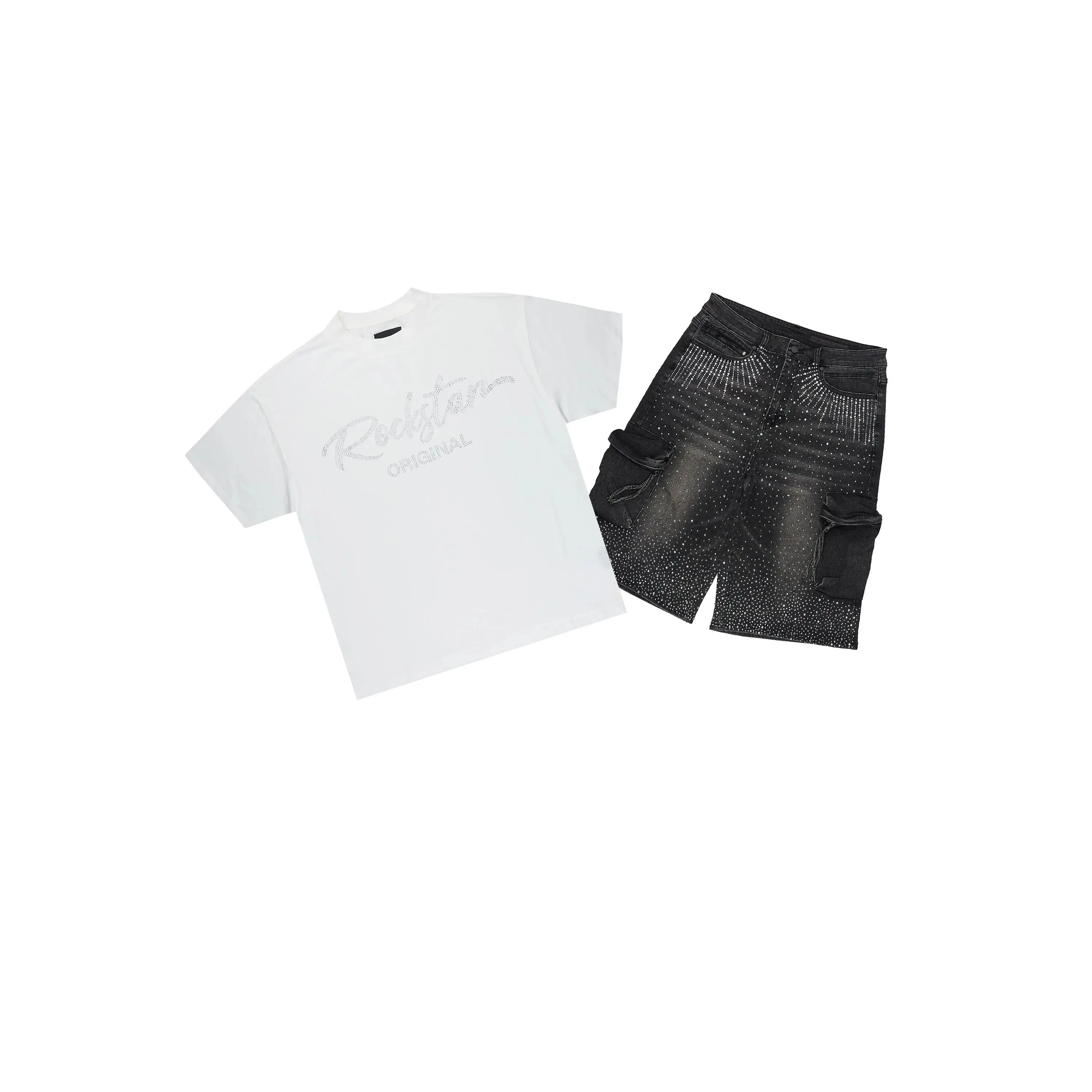 Keoni White Rhinestone T-Shirt Denim Jort Set