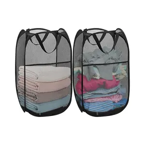 Neolamson 1 Pack Collapsible Mesh Pop Up Hamper With Wide Opening And Side Pocket - Breathable, Sturdy, Foldable, And Space-Saving Design For Clothes And Storage.(Black)