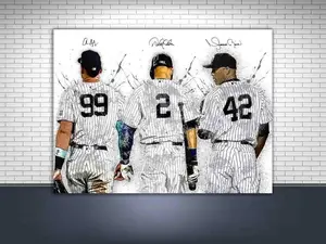 Aaron Judge, Derek Jeter, Mariano Rivera Poster, New York Yankees, Gallery No Frame Wrap, Fine Art Quality, Man Cave, Kids Room, Game Room