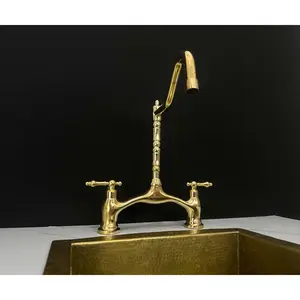 Handmade Unlacquered Brass Victorian Bridge Faucet – Artisan Craftsmanship
